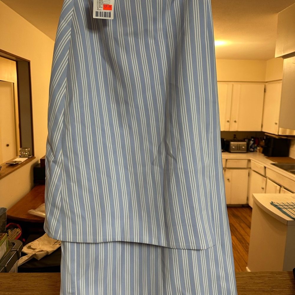 C/MEO Collective Light Blue Striped Midi Skirt